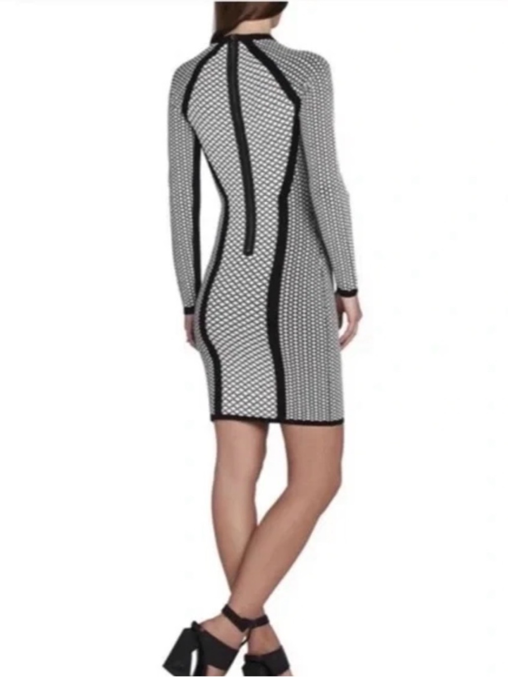 BCBG Max Azria Black White Geometric Jacquard Bodycon Mini Dress M NWT - Picture 2 of 11